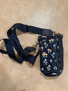 Small Crossbody Bag with Mushroom Print - Navy